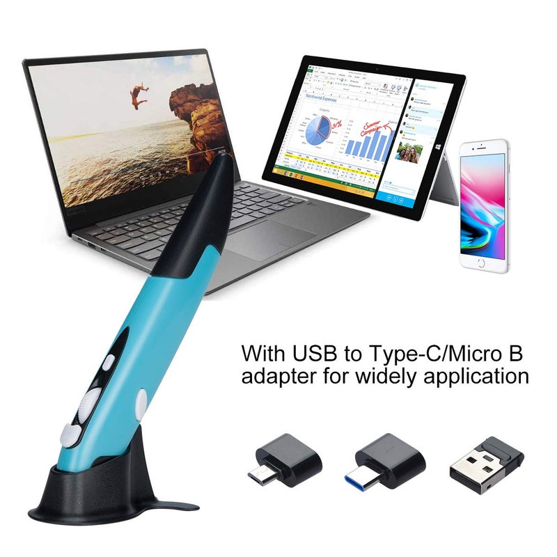 lychee Wireless Optical Pocket Pen Mouse, 2.4GHZ USB Wireless Optical Pen Mouse 800/1200/1600 DPI Adjustable Handwriting Mini Mice for PC Laptop Notebook Computer Mac (Blue) - Image 2